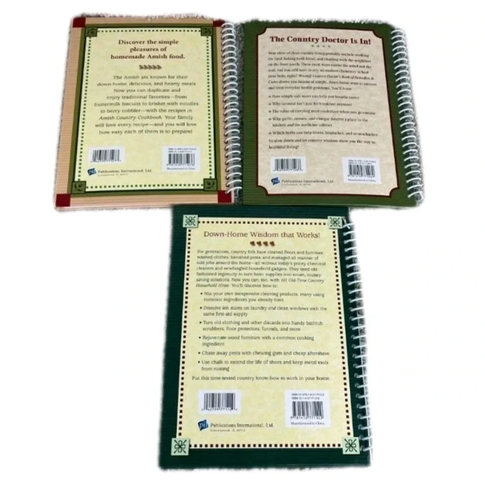 3 PC Country Living Book Set: Amish Cookbook, Remedies & Cures, Household Hints - Picture 2 of 8